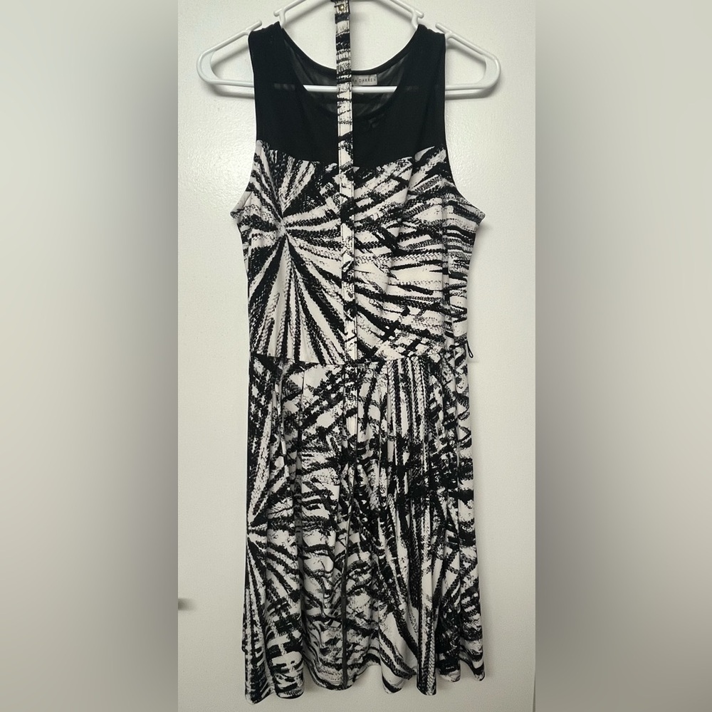 Sandra Darren Black and White One Shoulder Dress